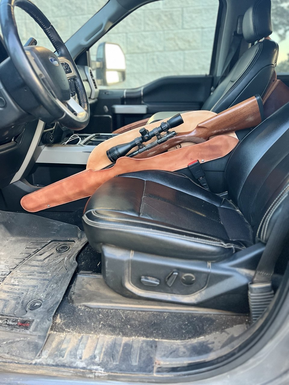 Truck Rifle Scabbard for Driver Side – Full-Grain Leather Protection for Ranchers and Hunters